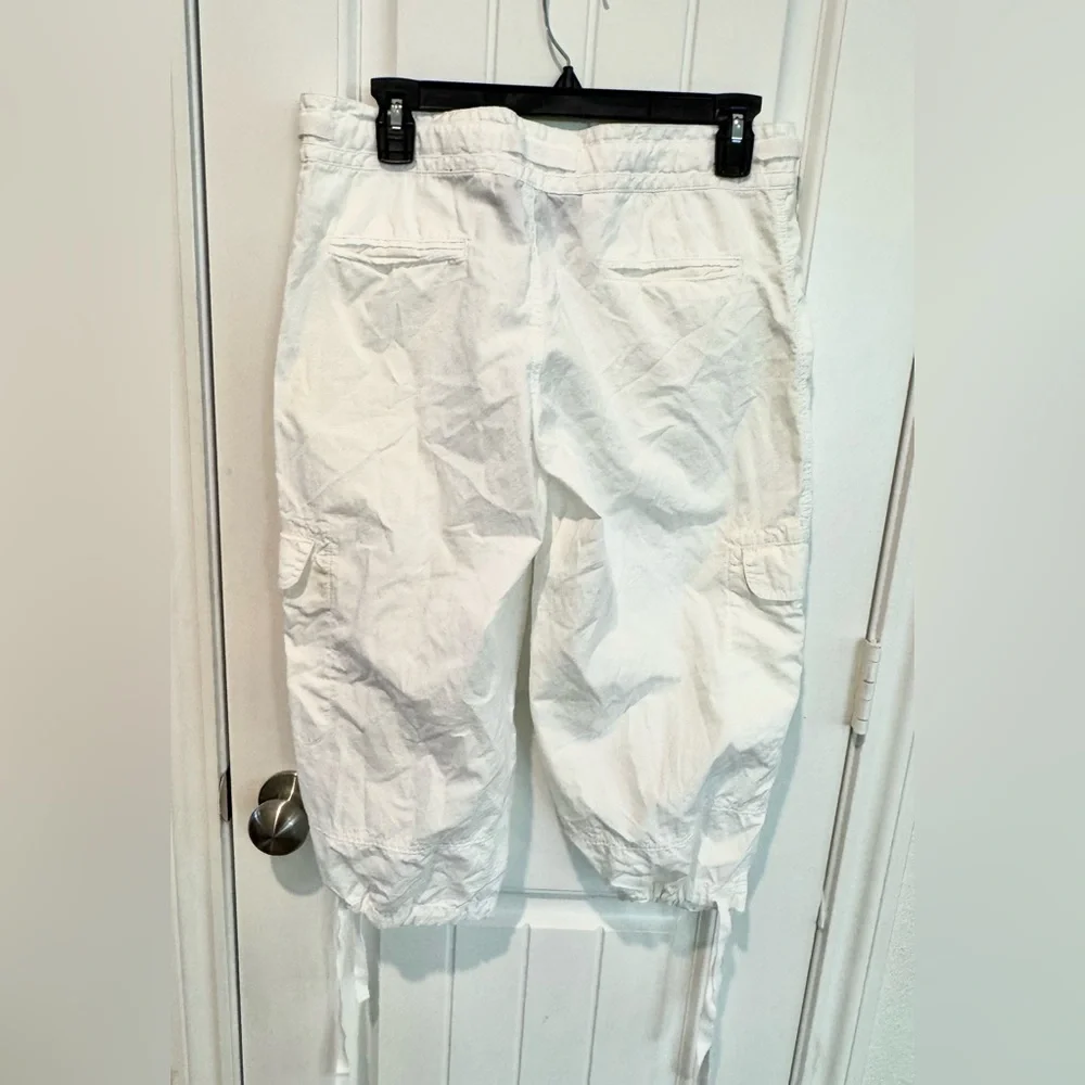 Norma Kamali White Cargo Capri Pants Womens Sz 4 100% Cotton Adjustable Y2K - Picture 6 of 12